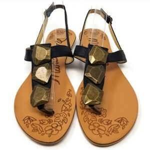 Maria Mare Embellished T-Strap Flat Thong Sandals 8